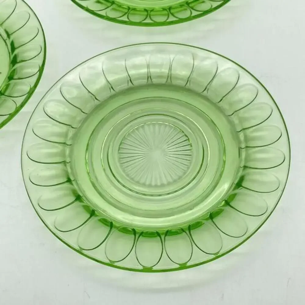 VTG Bartlett Collins Twitch Green Uranium Glass Cups Saucers Lot 10